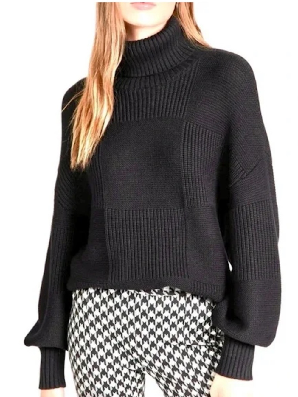 Staud - Benny Heavyweight Block Ribbed Knit Turtleneck Sweater - XS - Black
